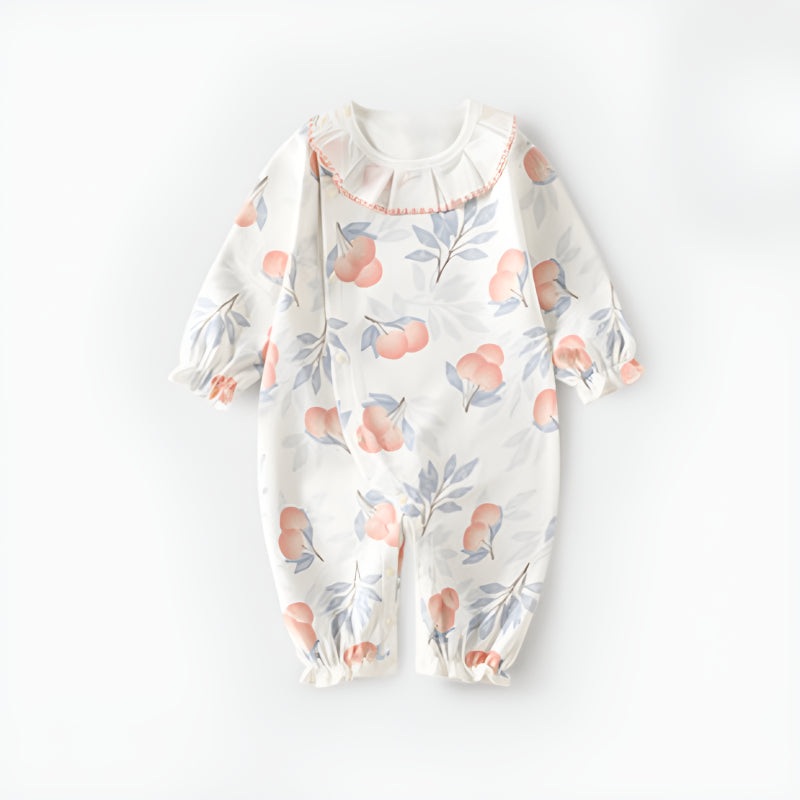 100% Cotton Long Sleeve Floral Romper – Peach Peach 3-6 M