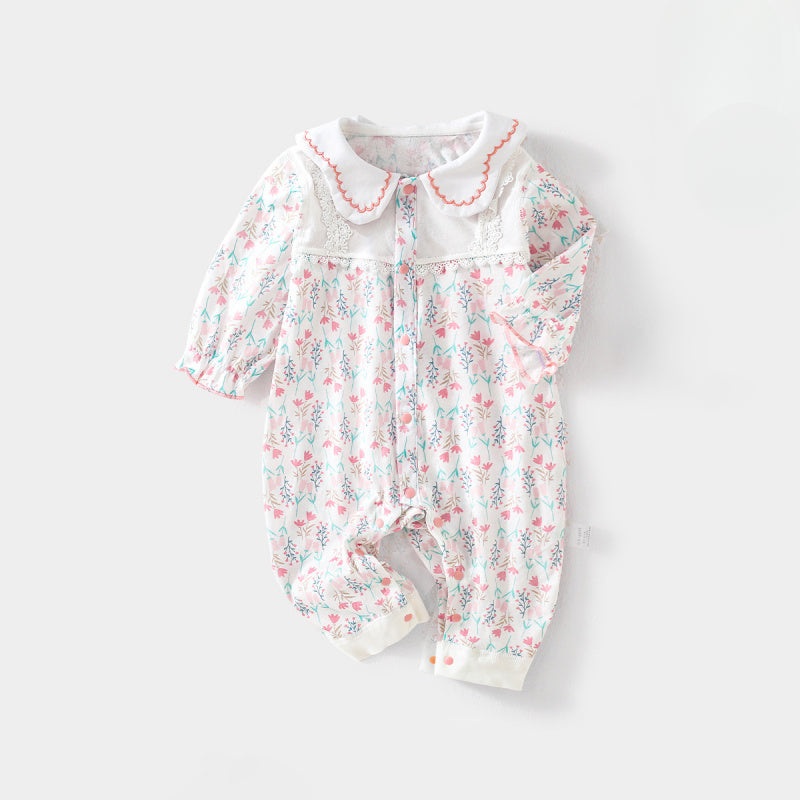 100% Cotton Long Sleeve Floral Romper – Pink Blossom Pink Blossom 3-6 M