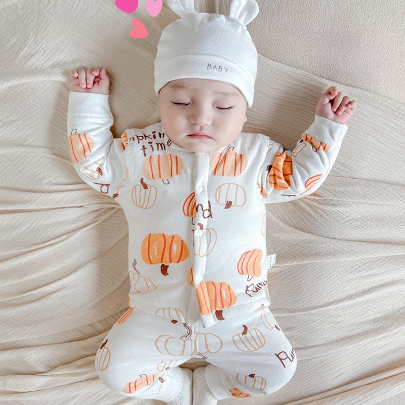 100% Cotton Long Sleeve Quilted Romper – Halloween with Pumpkin Pumpkin NB