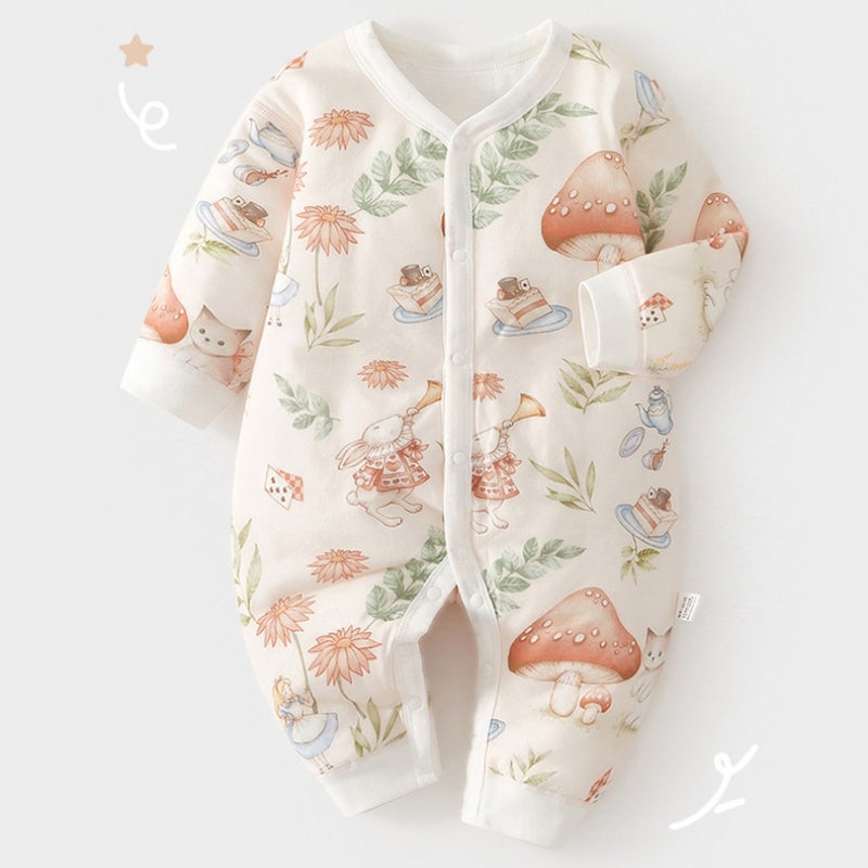 100% Cotton Long Sleeve Quilted Romper – Mushroom Garden Mushroom Garden 3-6 M