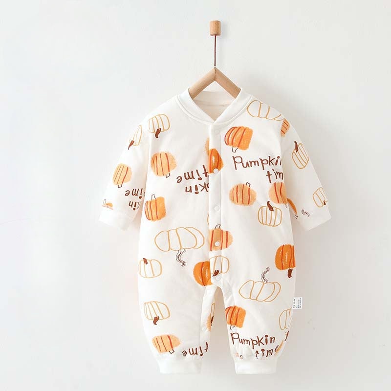 100% Cotton Long Sleeve Quilted Romper – Pumpkin Pumpkin Quilted Romper 0-3 M