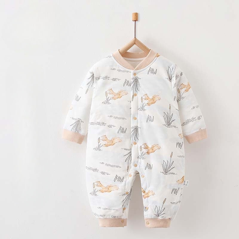 100% Cotton Long Sleeve Quilted Romper – Squirrel Squirrel 0-3 M