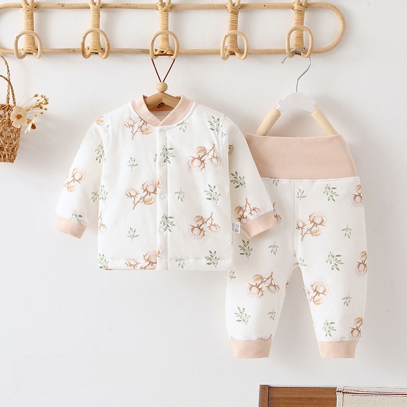 100% Cotton Long Sleeve Quilted Top & Pants Set- Cotton Flowers Cotton Flowers 3-6 M