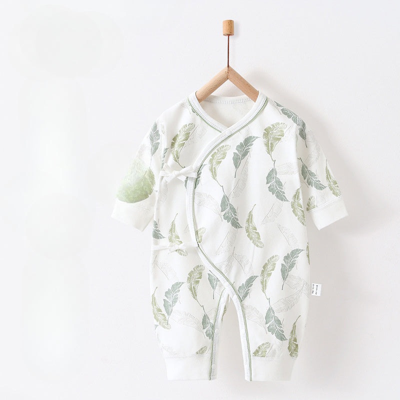100% Cotton Long Sleeve Romper –  Green Leave Green Leaves NB