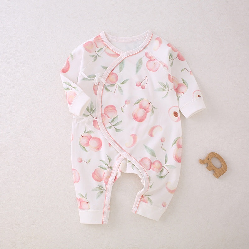 100% Cotton Long Sleeve Romper –  Peach Peach NB
