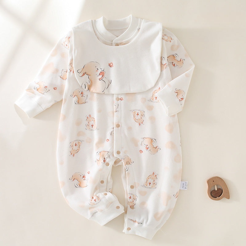 100% Cotton Long Sleeve Romper with Bib – Bunny Bunny 3-6 M