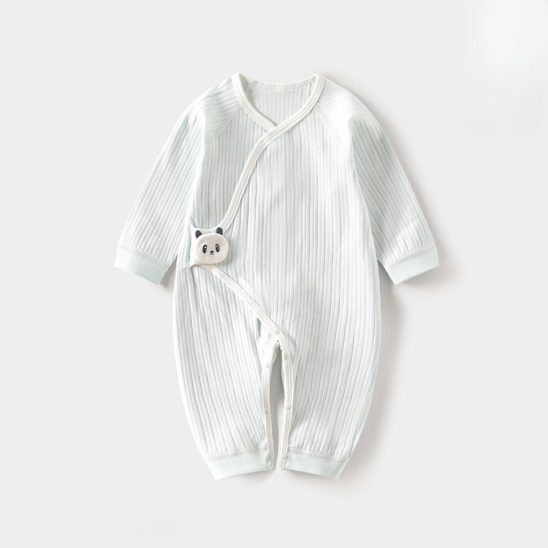 100% Cotton Long Sleeve Romper with Velcro Closure – Blue Panda Blue Panda NB