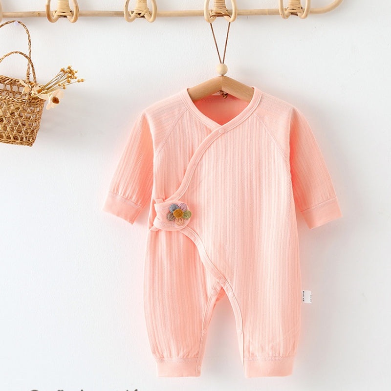 100% Cotton Long Sleeve Romper with Velcro Closure – Pink Flower Pink NB