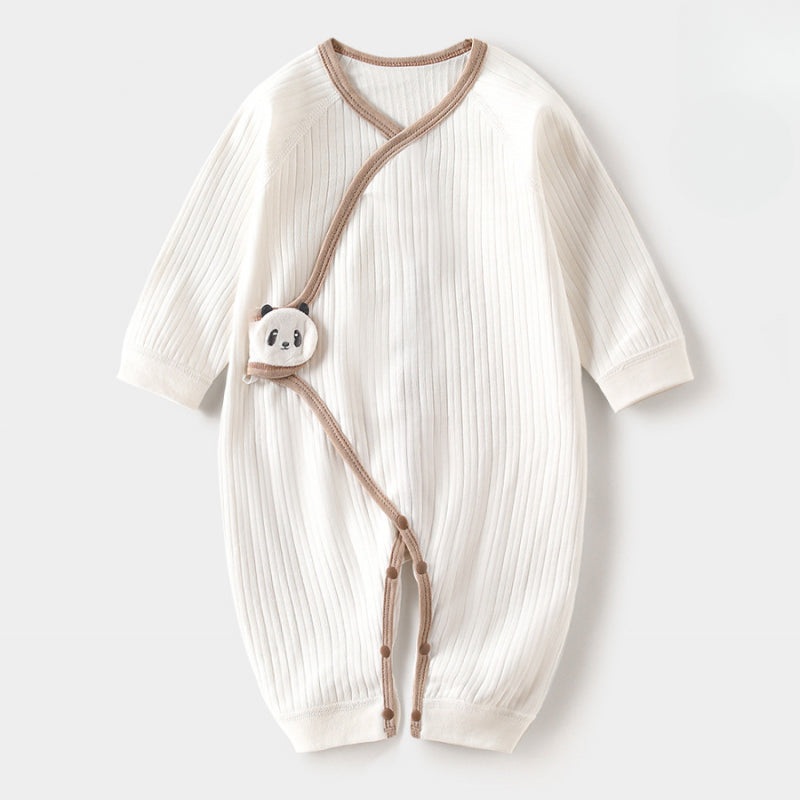 100% Cotton Long Sleeve Romper with Velcro Closure – White Panda White Panda NB