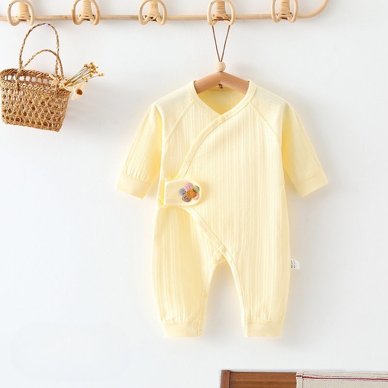 100% Cotton Long Sleeve Romper with Velcro Closure – Yellow Flower Yellow NB