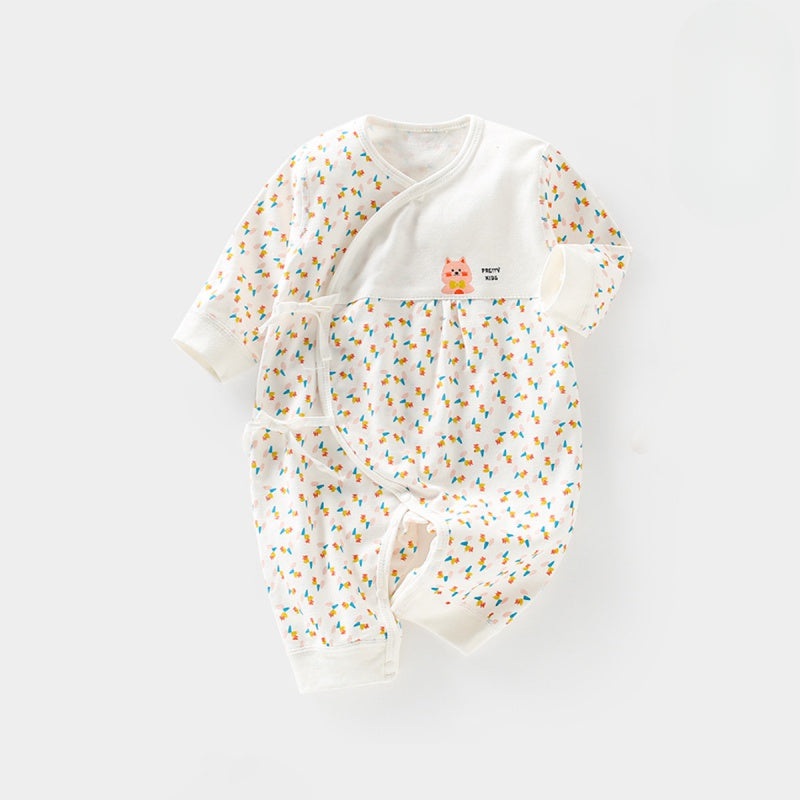 100% Cotton Long Sleeve Wrap Romper – Floral Floral NB