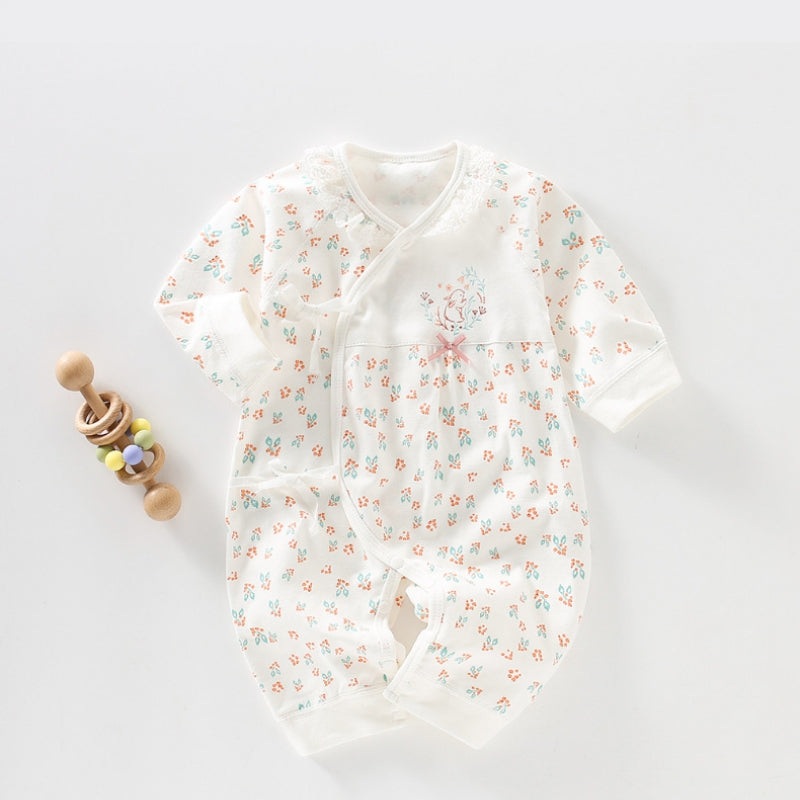 100% Cotton Long Sleeve Wrap Romper – Floral with Bunny Bunny Floral NB