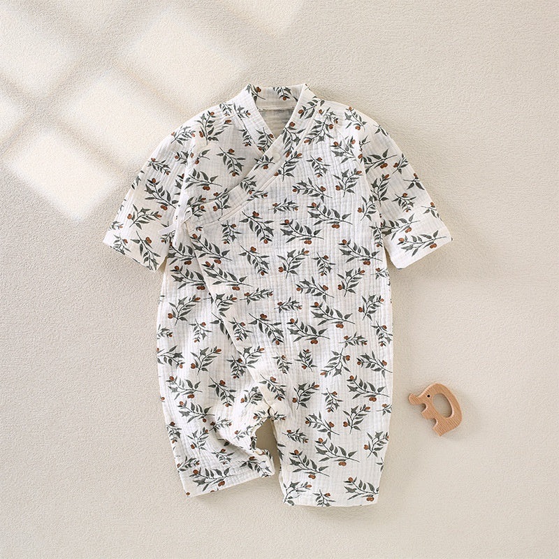 100% Cotton Muslin Long Sleeve Romper – Spring Leave Spring Leaves 0-3 M