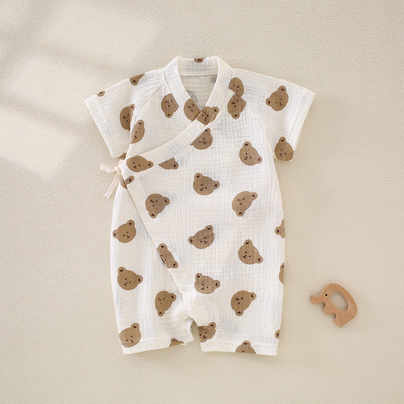 100% Cotton Muslin Short Sleeve Romper – Baby Bear Baby Bear 0-3 M