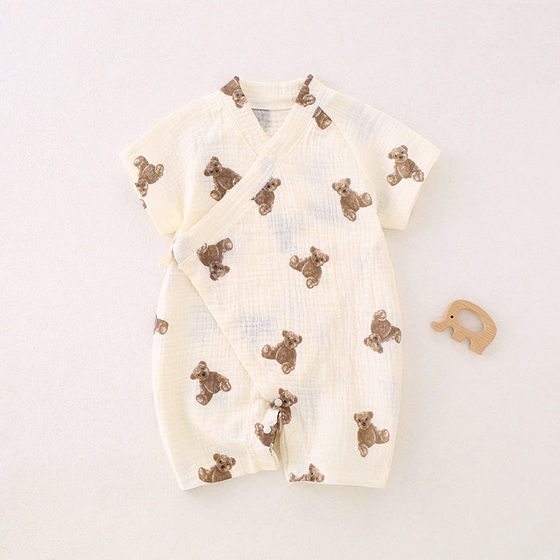 100% Cotton Muslin Short Sleeve Romper – Brown Bear Brown Bear 0-3 M