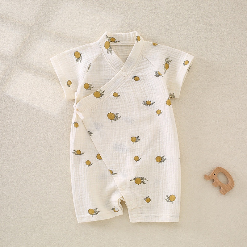 100% Cotton Muslin Short Sleeve Romper – Lemon Lemon 0-3 M