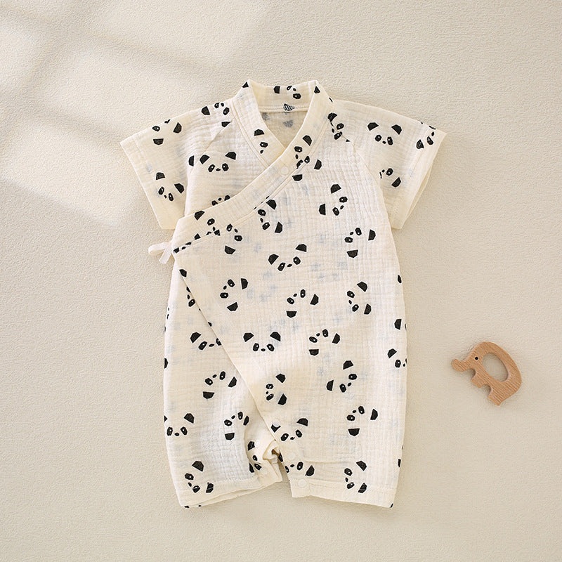 100% Cotton Muslin Short Sleeve Romper – Panda Panda 0-3 M