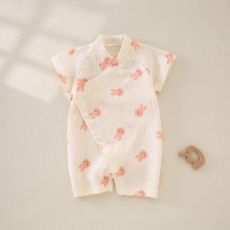 100% Cotton Muslin Short Sleeve Romper – Pink Bunny Pink Bunny 0-3 M