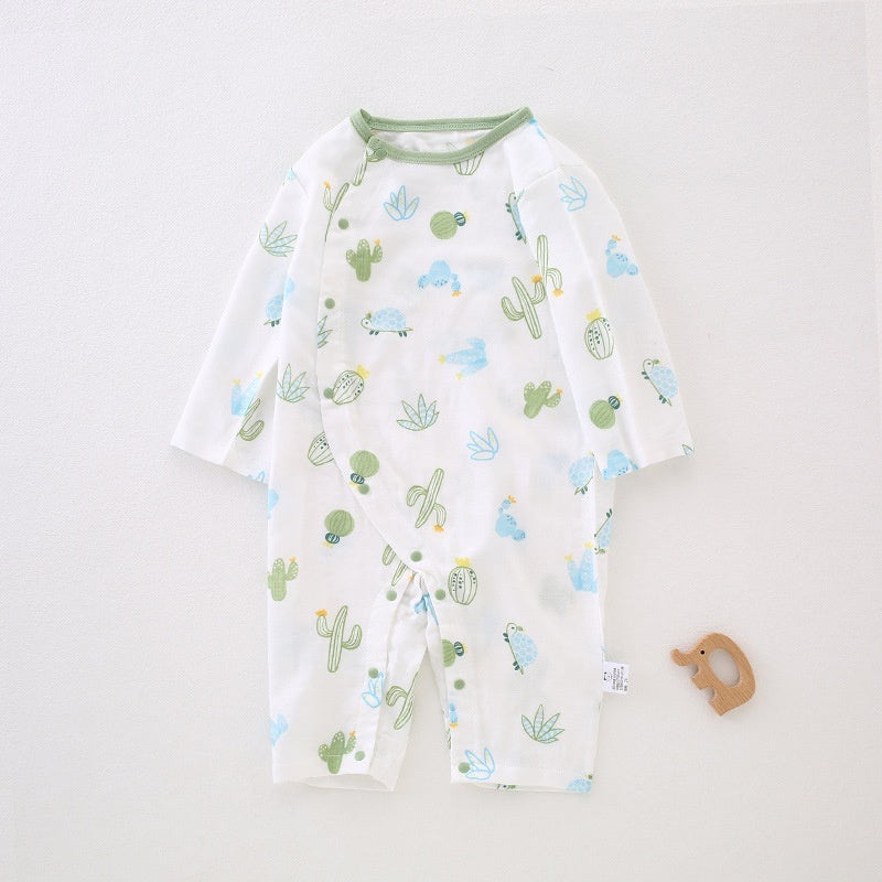 Cotton & Bamboo Muslin Long Sleeve Romper – Cactus Cactus 0-3 M