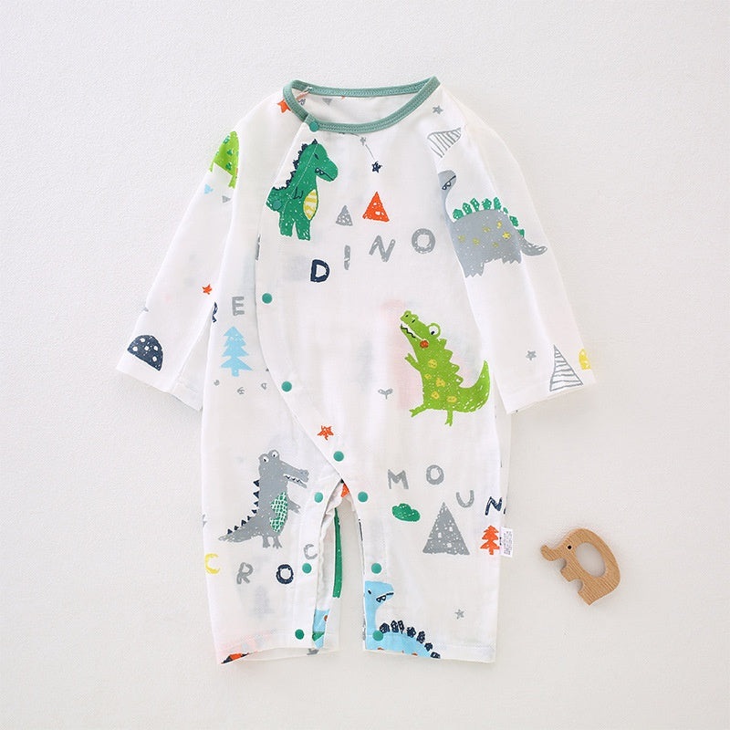 Cotton & Bamboo Muslin Long Sleeve Romper – Dinosaur Dinosaur 0-3 M