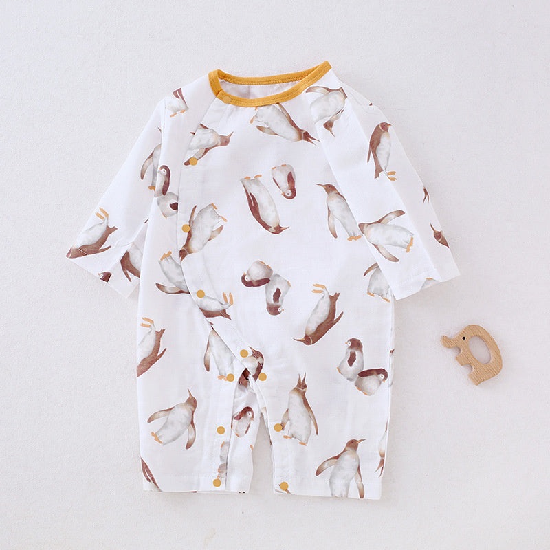 Cotton & Bamboo Muslin Long Sleeve Romper – Dolphin Penguin 0-3 M
