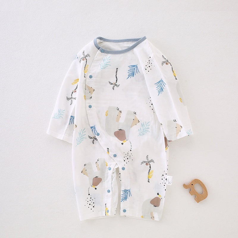 Cotton & Bamboo Muslin Long Sleeve Romper – Elephant Elephant 0-3 M