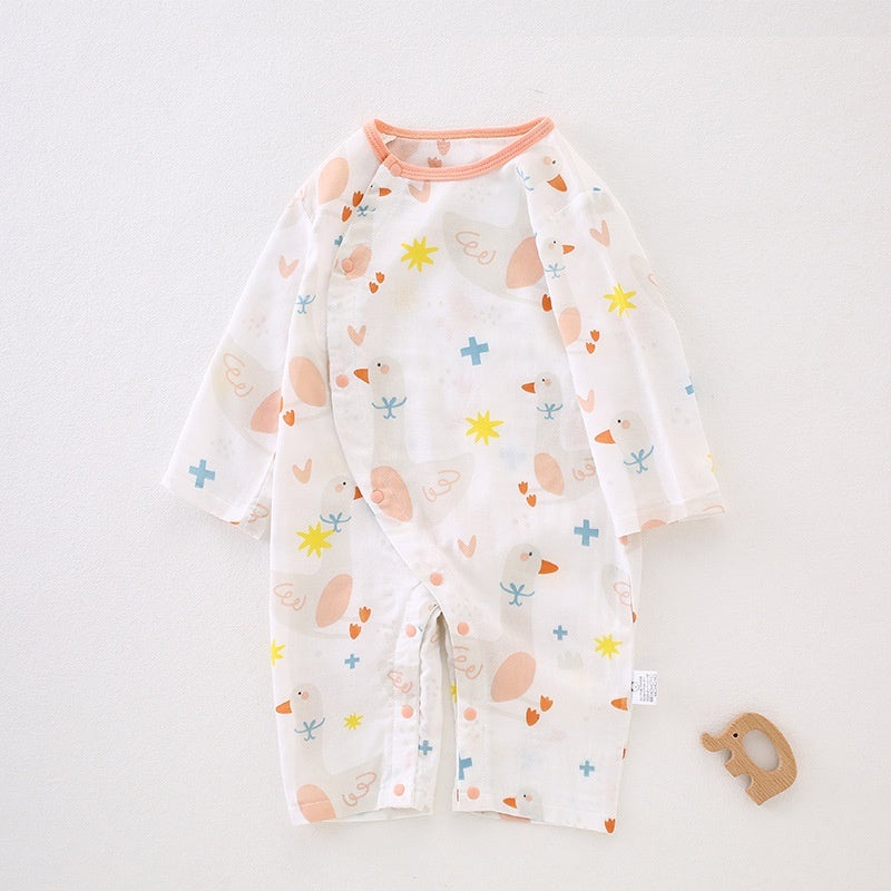 Cotton & Bamboo Muslin Long Sleeve Romper – Pink Garden Pink Garden 0-3 M