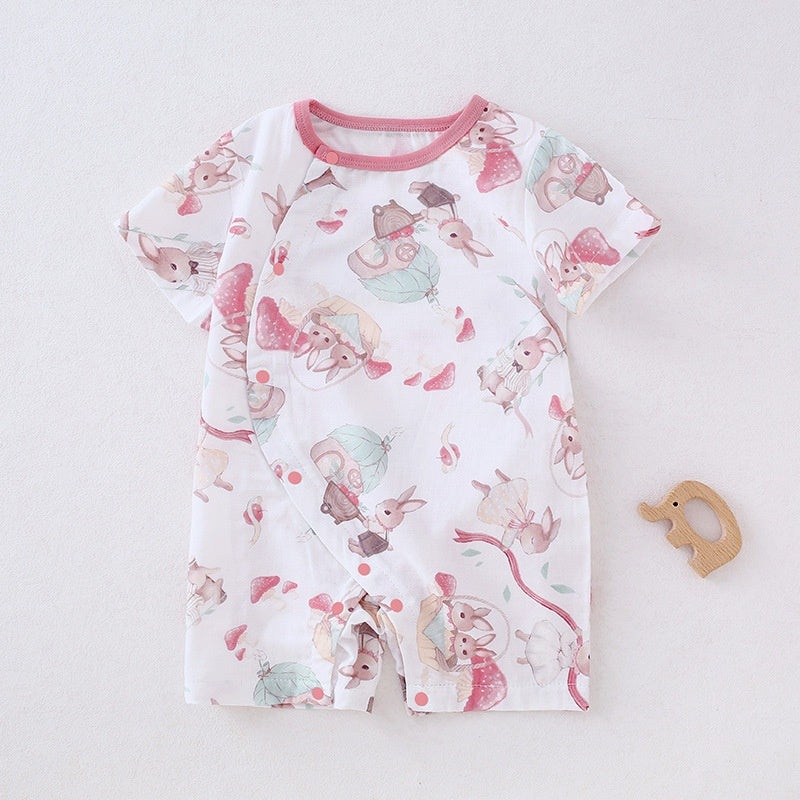 Cotton & Bamboo Muslin Short Sleeve Romper –  Bunny Bunny 0-3 M