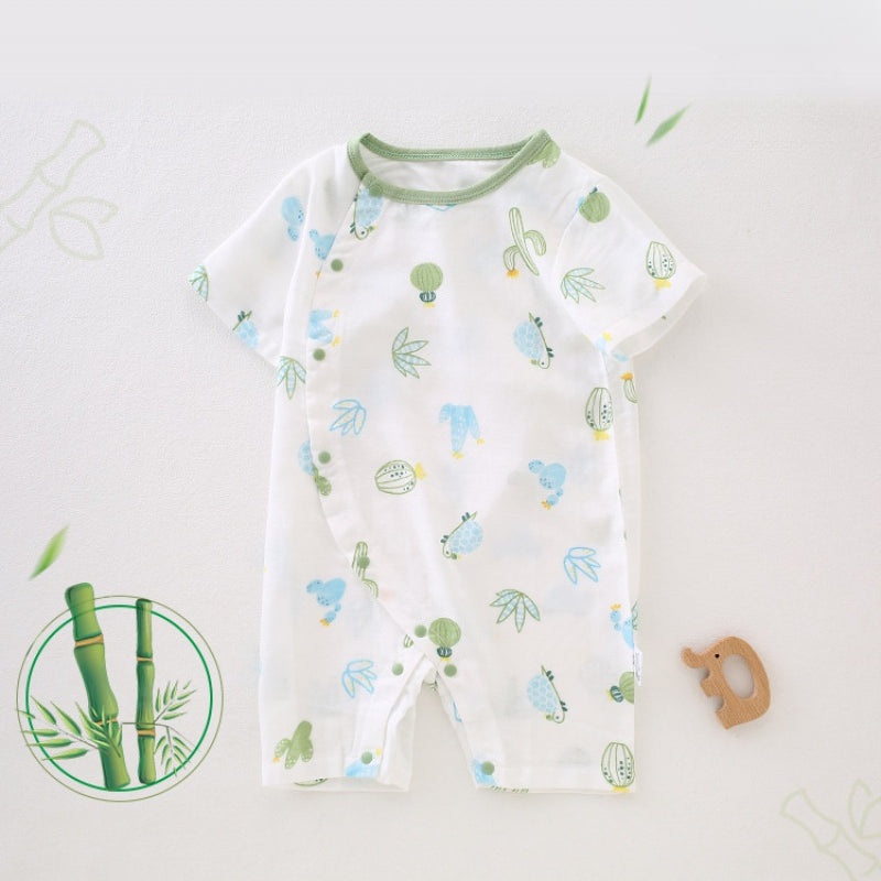 Cotton & Bamboo Muslin Short Sleeve Romper – Cactus Cactus 0-3 M