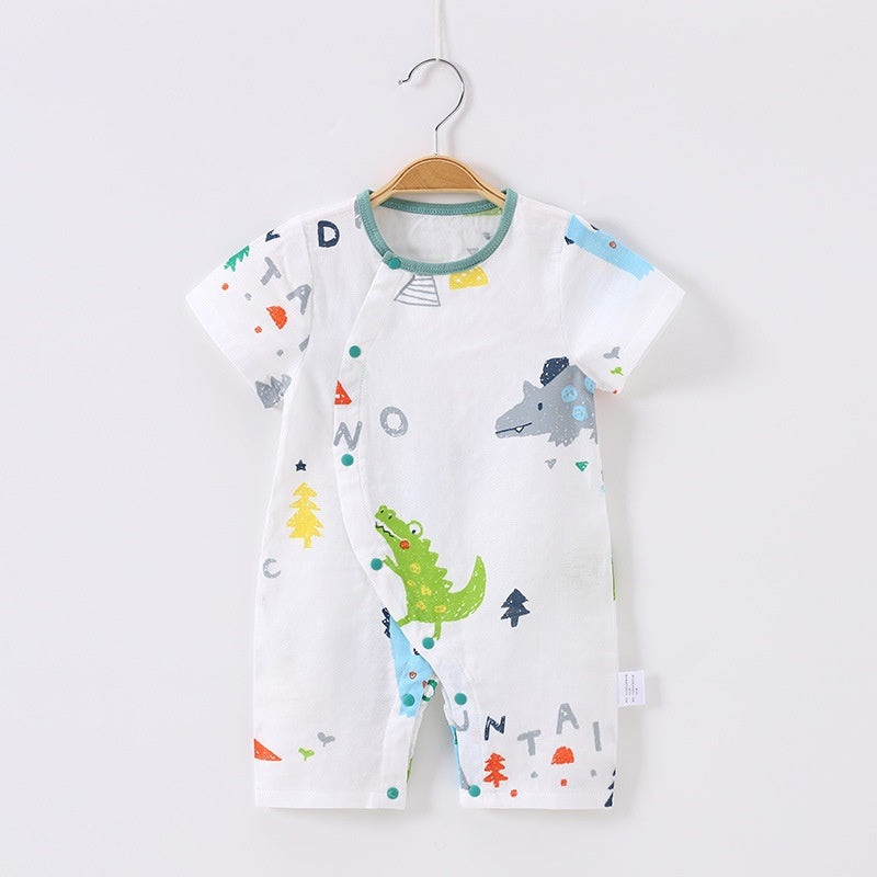 Cotton & Bamboo Muslin Short Sleeve Romper – Dinosaur Dinosaur 0-3 M