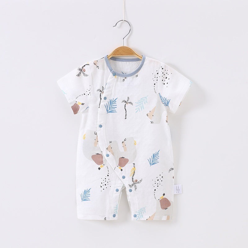 Cotton & Bamboo Muslin Short Sleeve Romper – Elephant Elephant 0-3 M