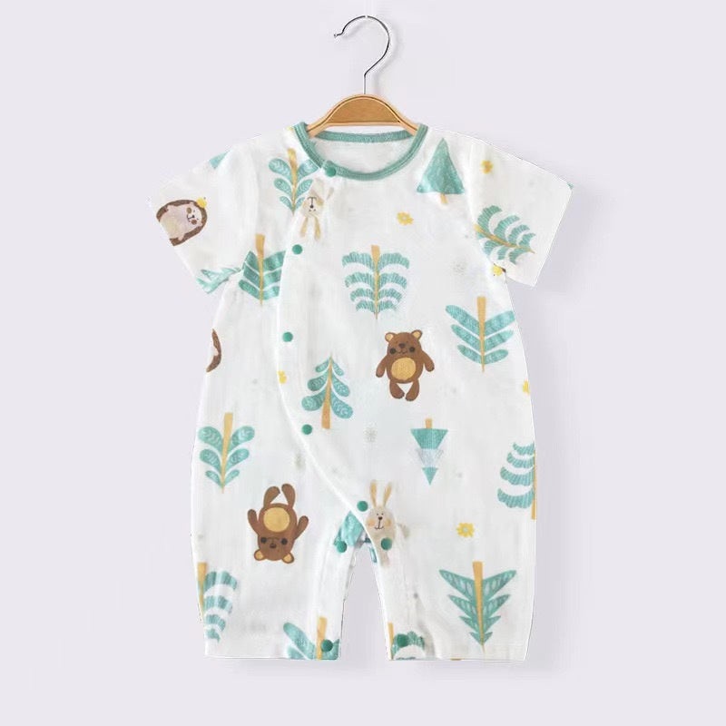 Cotton & Bamboo Muslin Short Sleeve Romper – Little Forest Little Forest 0-3 M