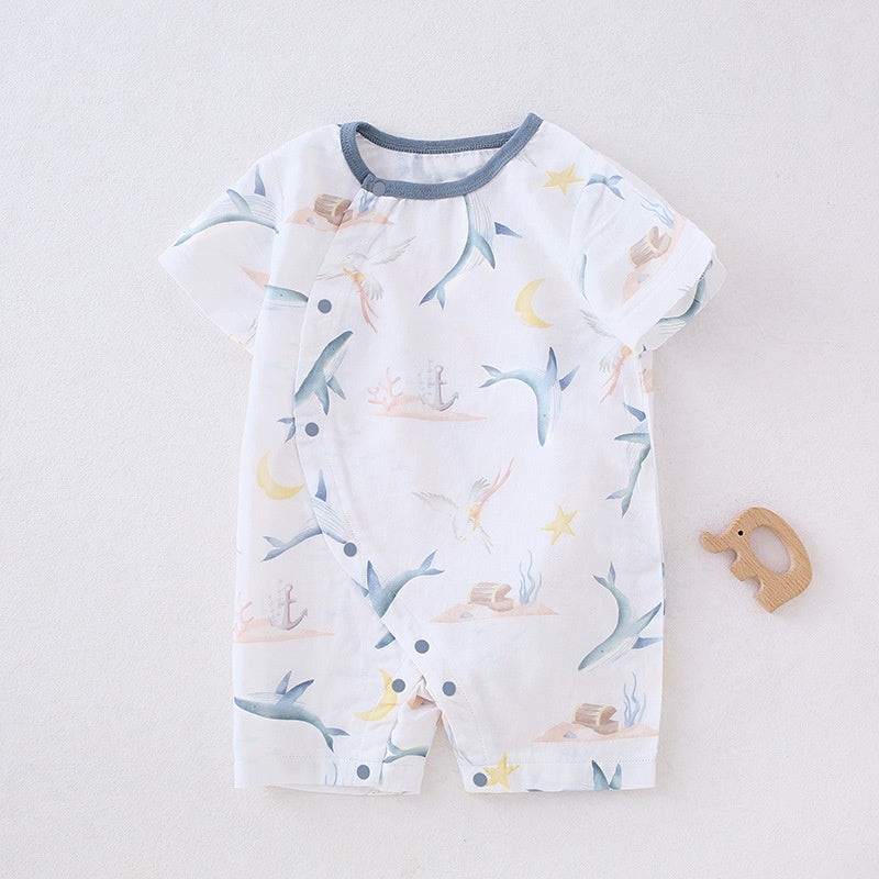 Cotton & Bamboo Muslin Short Sleeve Romper –  Ocean Ocean 0-3 M