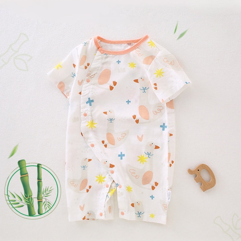 Cotton & Bamboo Muslin Short Sleeve Romper – Pink Garden Pink Garden 0-3 M