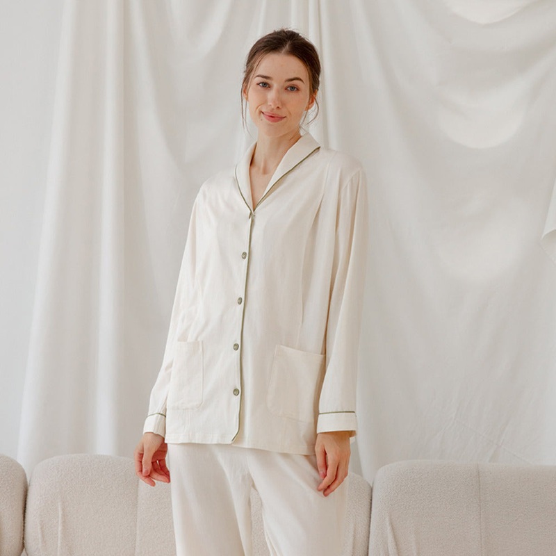 Cotton Button-Up Maternity Pajama-  White White M/ US 0-2
