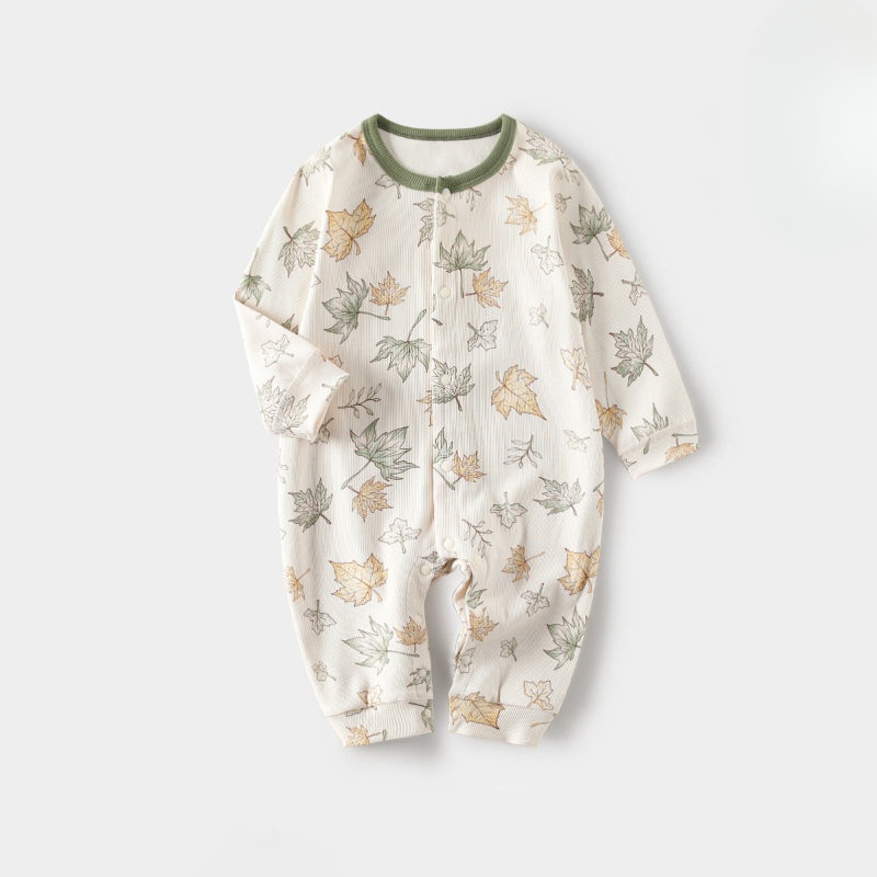 Cotton Snap-Up Long Sleeve Romper – Maple Leaf Maple Leaf 3-6 M