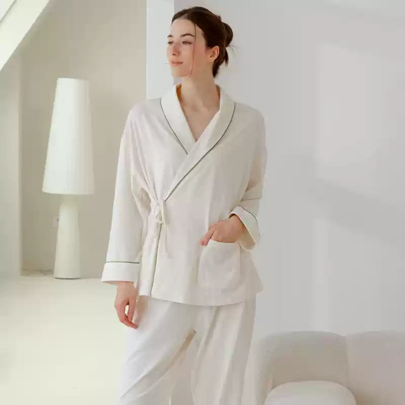 Cotton Wrap Maternity Pajama Set-  White White M/ US 0-2