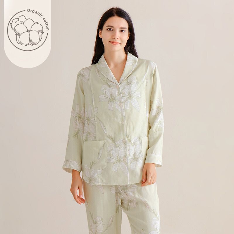 Organic Cotton Muslin Button-Up Maternity Pajama-  Lily Lily M/ US 0-2