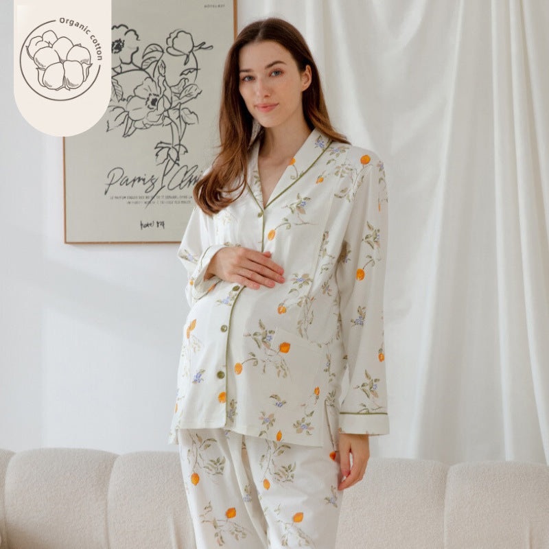 Organic Cotton Muslin Button-Up Maternity Pajama-  Orange Blossom Orange Blossom M/ US 0-2