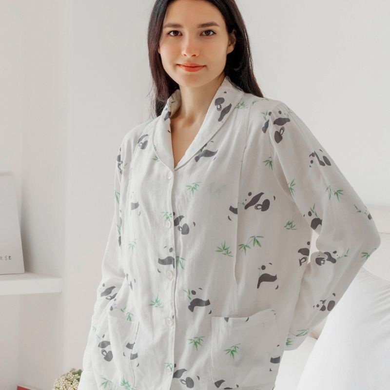 Organic Cotton Muslin Button-Up Maternity Pajama –  Panda Panda M/ US 0-2