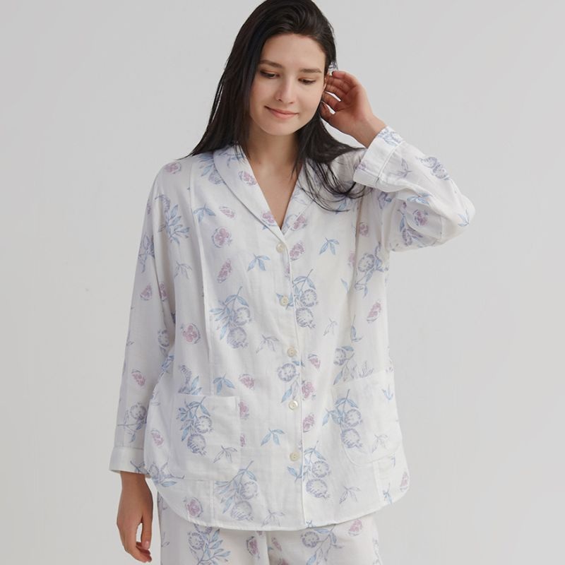 Organic Cotton Muslin Button-Up Maternity Pajama –  Pomegranate Pomegranate M/ US 0-2