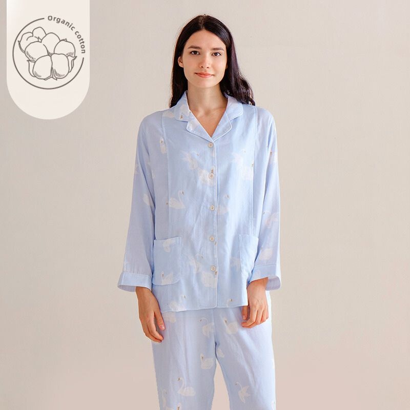 Organic Cotton Muslin Button-Up Maternity Pajama –  Swan Swan M/ US 0-2