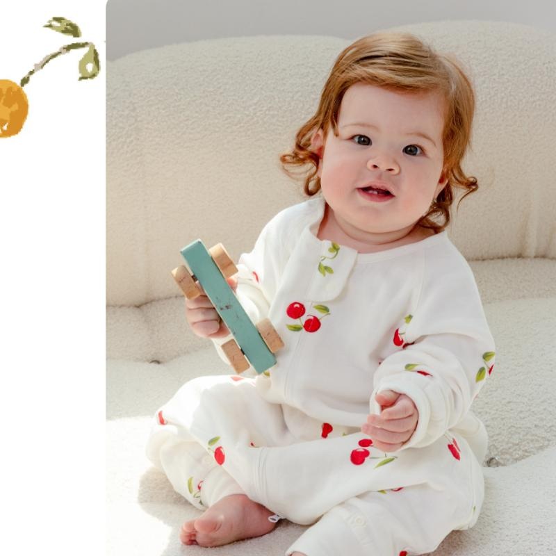 Organic Cotton Muslin Long Sleeve Sleepsuit Spring & Fall –  Cherry Cherry 12-24 M