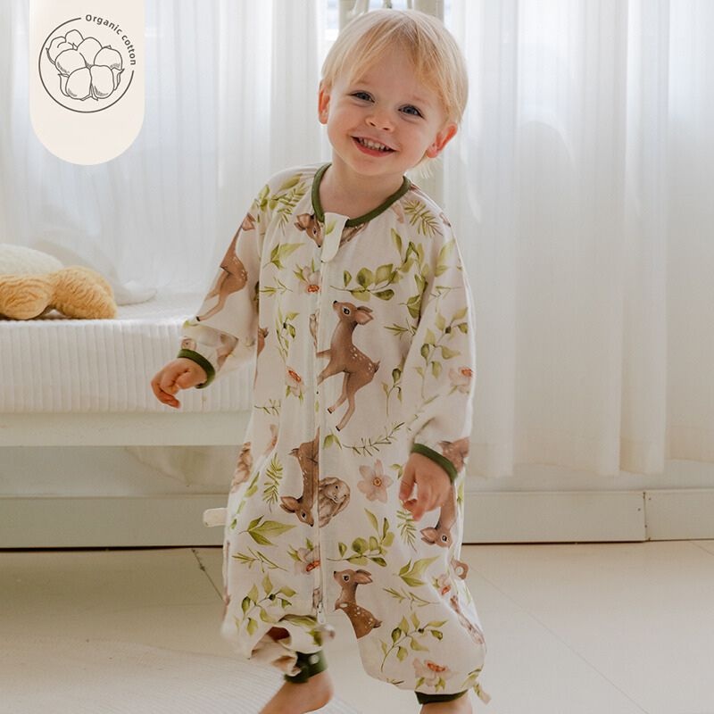 Organic Cotton Muslin Long Sleeve Sleepsuit Summer –  Deer Deer 6-12 M