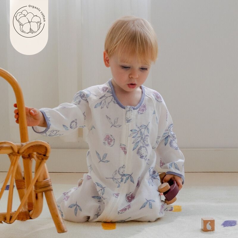 Organic Cotton Muslin Long Sleeve Sleepsuit Summer –  Flowers Flowers 6-12 M