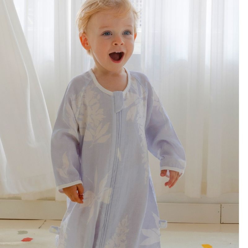 Organic Cotton Muslin Long Sleeve Sleepsuit Summer –  Maple Leaves Maple Leaves 6-12 M