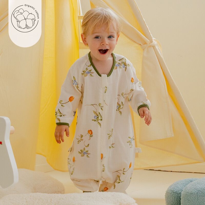 Organic Cotton Muslin Long Sleeve Sleepsuit Summer-  Orange Blossom Orange Blossom 6-12 M