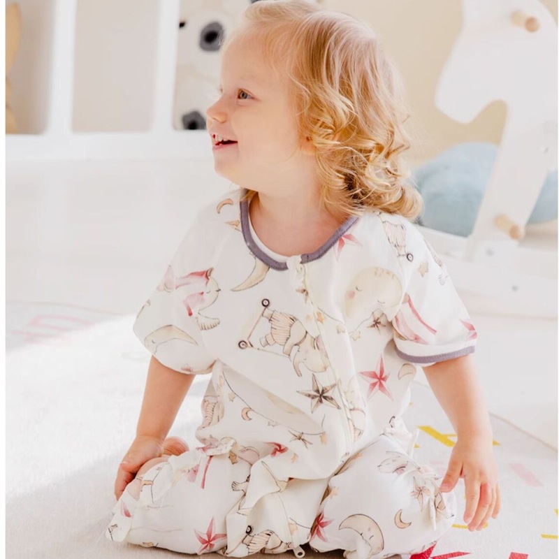 Organic Cotton Muslin Short Sleeve Sleepsuit Summer-  Circus Circus 6-12 M
