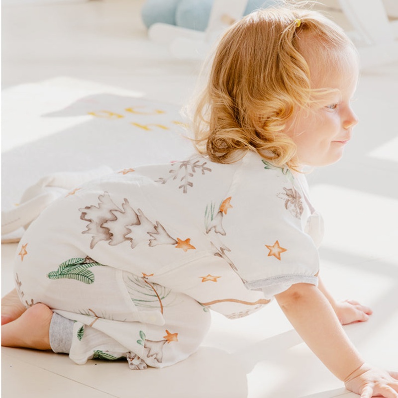 Organic Cotton Muslin Short Sleeve Sleepsuit Summer –  Snow Pattern Snow 6-12 M