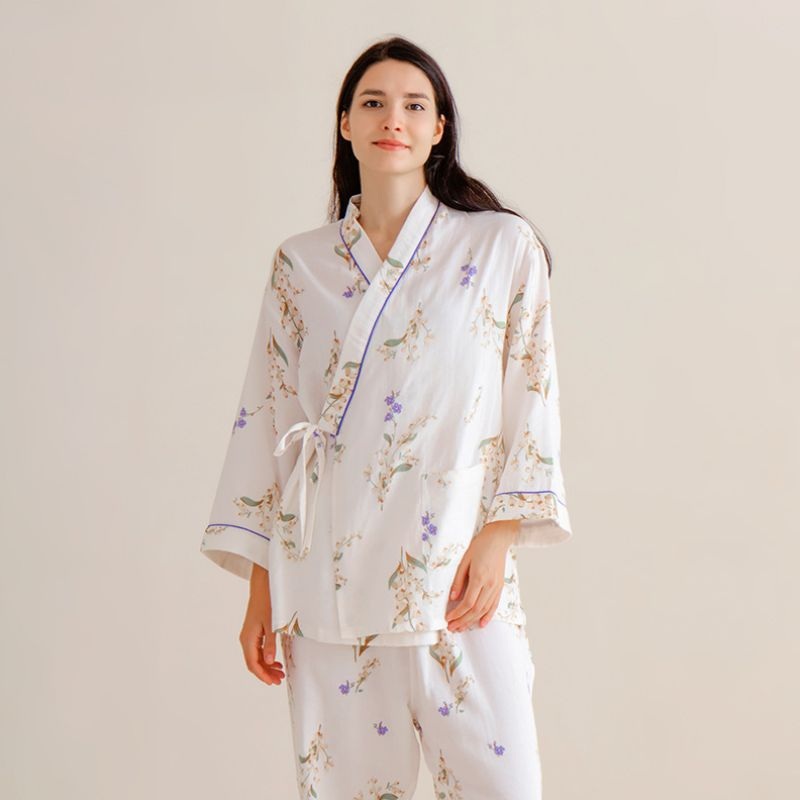 Organic Cotton Muslin Wrap Maternity Pajama Set-  Lavender Lavender M/ US 0-2